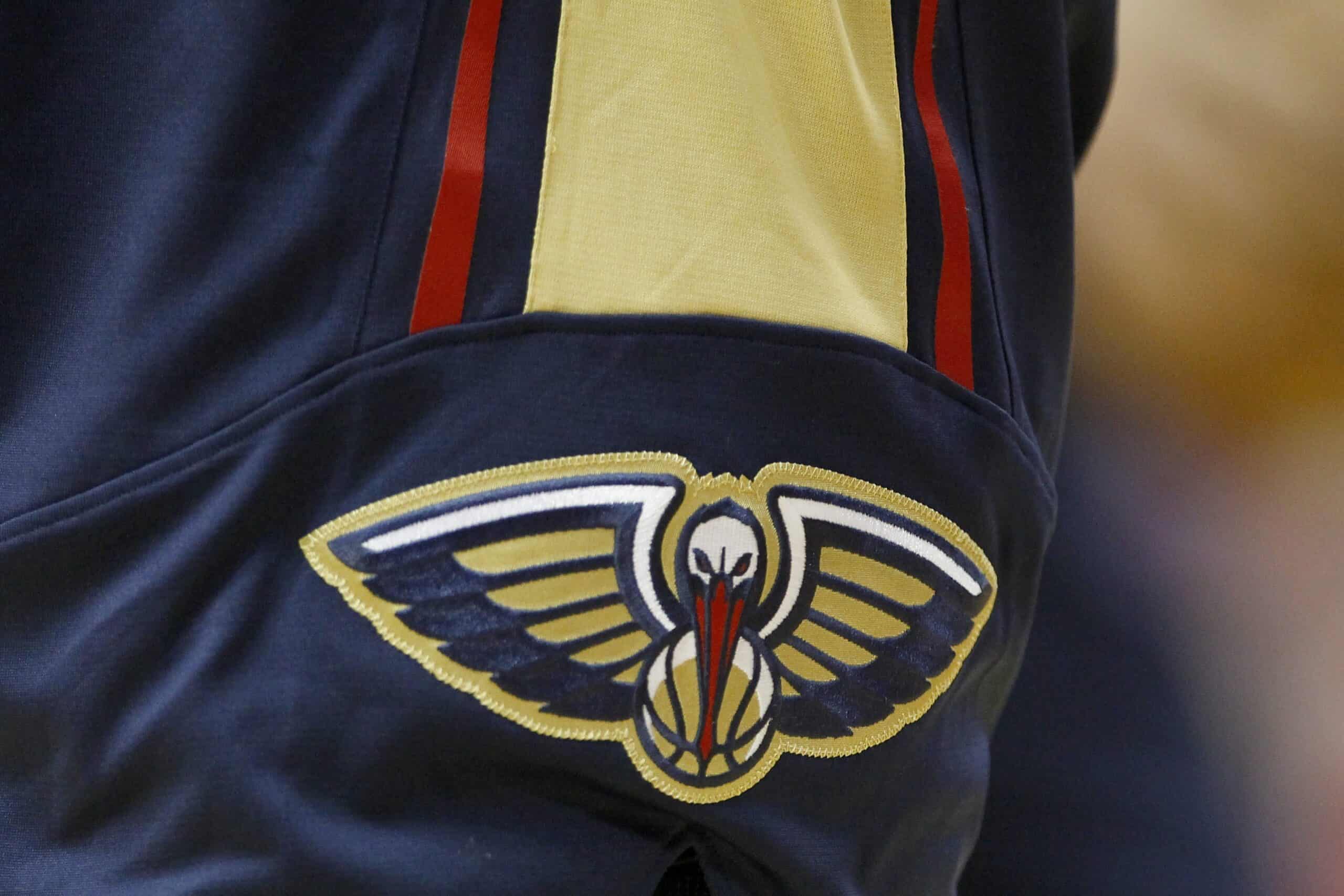 HOUSTON, TX - OCTOBER 05: A detail shot of the pelican logo on the shorts Arinze Onuaku #21 of the New Orleans Pelicans in a preseason NBA game against the Houston Rockets on October 5, 2013 at Toyota Center in Houston, Texas. The Pelicans won 116 to 115.