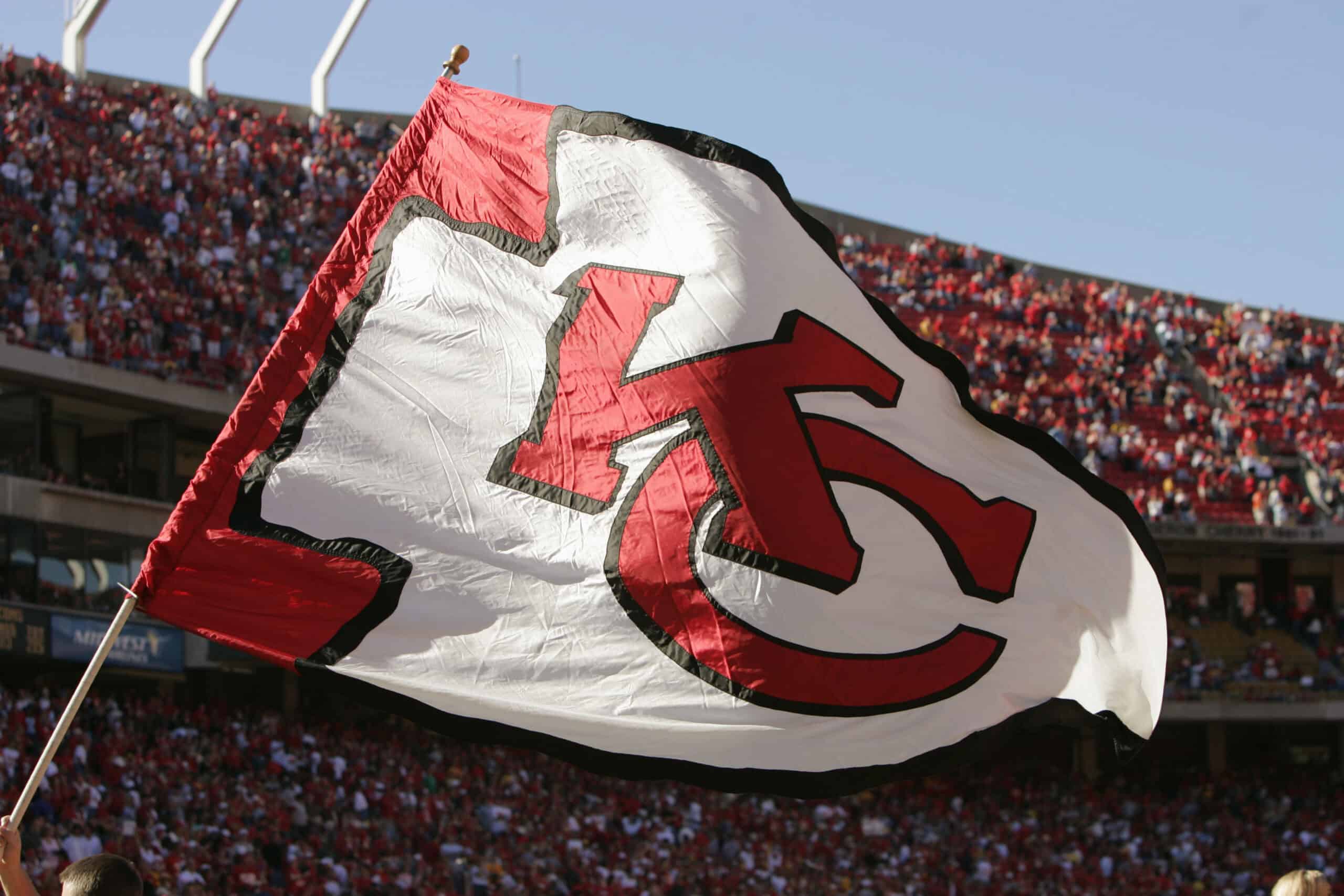 KANSAS CITY, MO - OCTOBER 24: A Kansas City Chiefs flag waves in the wind during the game against the Atlanta Falcons on October 24, 2004 at Arrowhead Stadium in Kansas City, Missouri. The Chiefs defeated the Falcons 56-10.