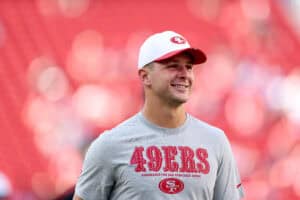 SANTA CLARA, CALIFORNIA - AUGUST 23: Brock Purdy #13 of the San Francisco 49ers stands on the field before the NFL Preseason 2025 game between Los Angeles Chargers and San Francisco 49ers at Levi's Stadium on August 23, 2025 in Santa Clara, California.