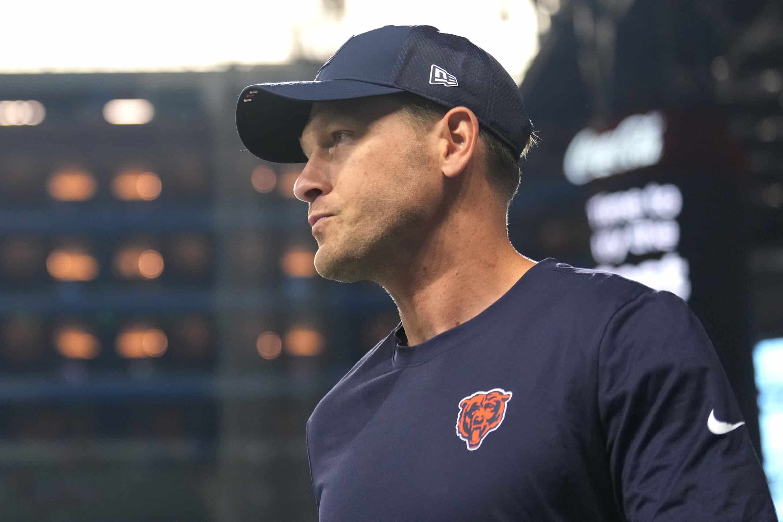 DETROIT, MICHIGAN - SEPTEMBER 14: Head coach Ben Johnson of the Chicago Bears looks on in the game against the Detroit Lions at Ford Field on September 14, 2025 in Detroit, Michigan.